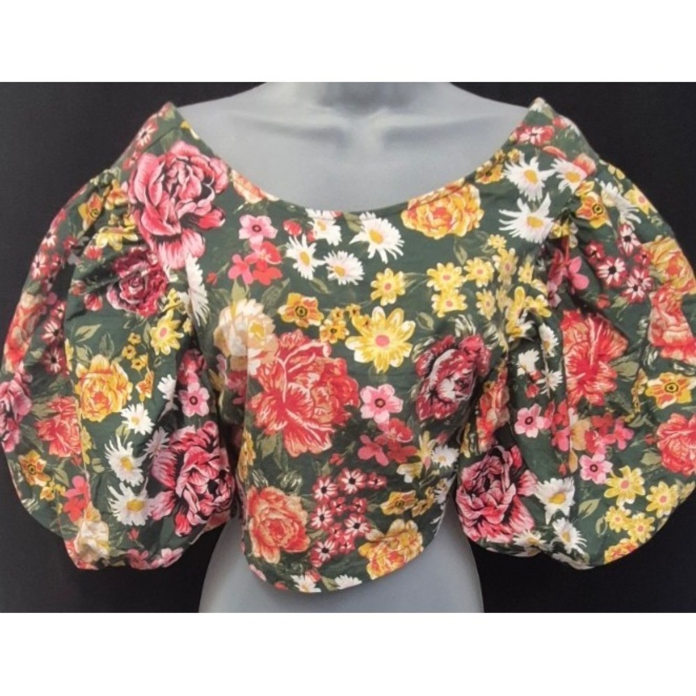 Zara floral puff sleeve crop top Med‎ smocked back boho festival cottagecore